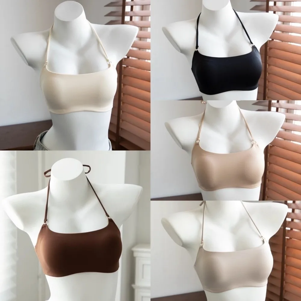 Dünner Schulterriemen, Neckholder-BH ohne Bügel, stoßfester BH für Damen, nahtloser Push-Up-BH mit Bruststraffung. – Detail 2