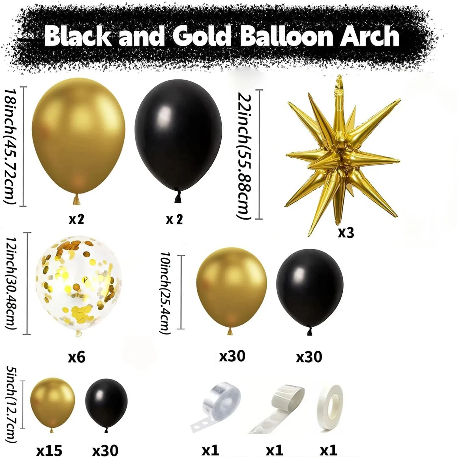 121Pcs Black and Gold Balloons Garland Arch Kit with Starburst Foil Balloons for New Years Wedding Birthday Party Decorations