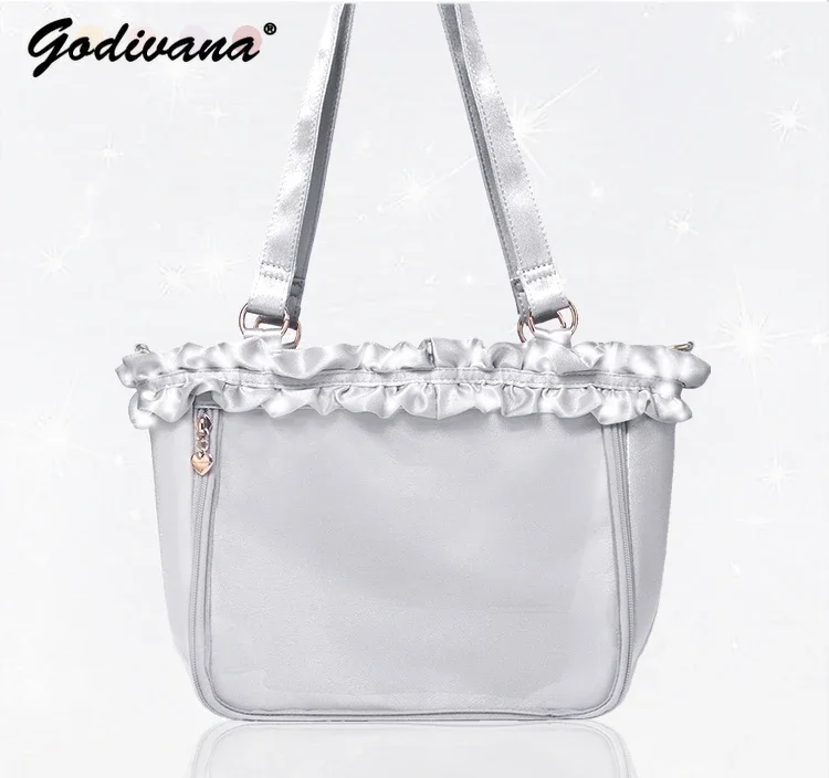 Original Y2k Itabag Bag Sweet Cool Teenager Women's Ribbons Lolita Silver Crossbody Bag Large Capacity Shoulder Backpacks