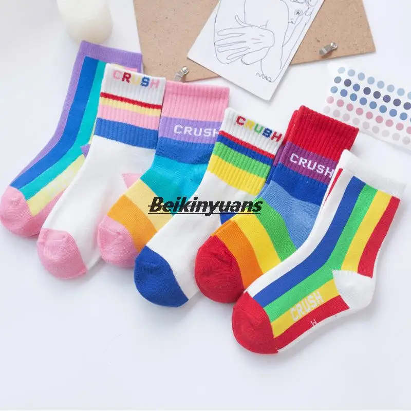 spring and autumn period newborn socks new children's sokken boys rainbow socks boom cartoon young female cotton sock infant