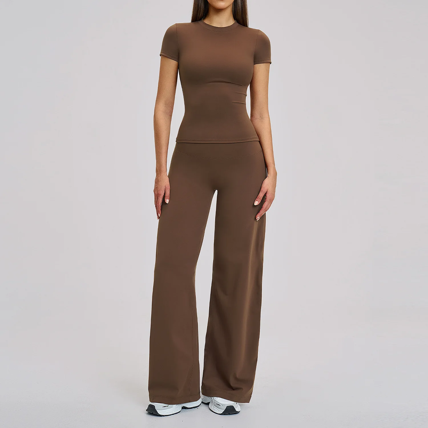 Ningyu Sports Set Gym Set 2 PCS Women's Yoga Set Fashion Casual Short Sleeve Top Wide-leg Pants Women Fitness Running Sports Set