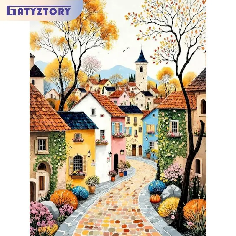 

GATYZTORY Oil Painting Colorful House Diy Paint By Numbers For Adults On Canvas Acrylic Paint Kit Wall Art Home Decoration Gift