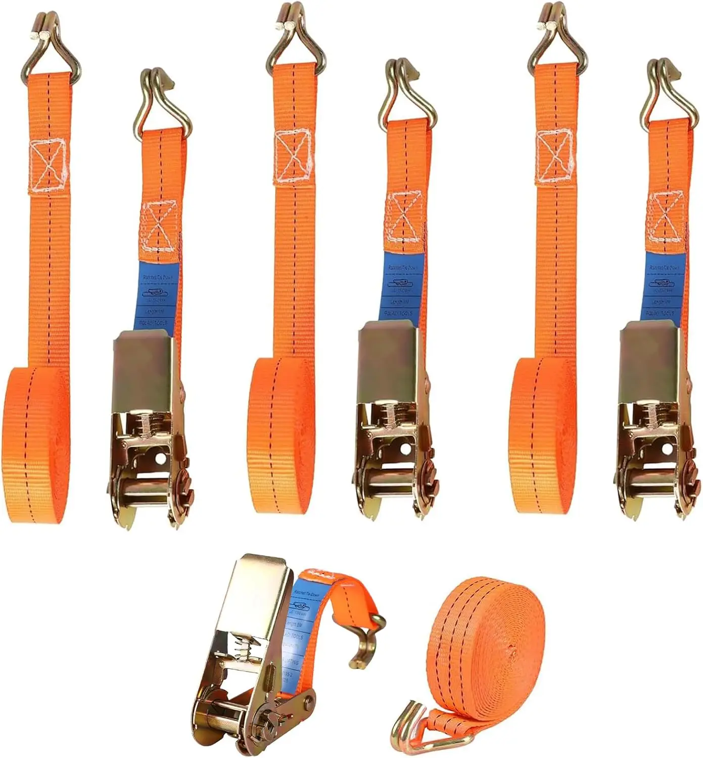 Sangle de serrage à cliquet, lot de 4 sangles de fixation à cliquet, longueur 6 m, largeur 25 mm, sangles de serrage avec tendeur à cliquet pour remorques, motos, voitures, quads, camions (orange).