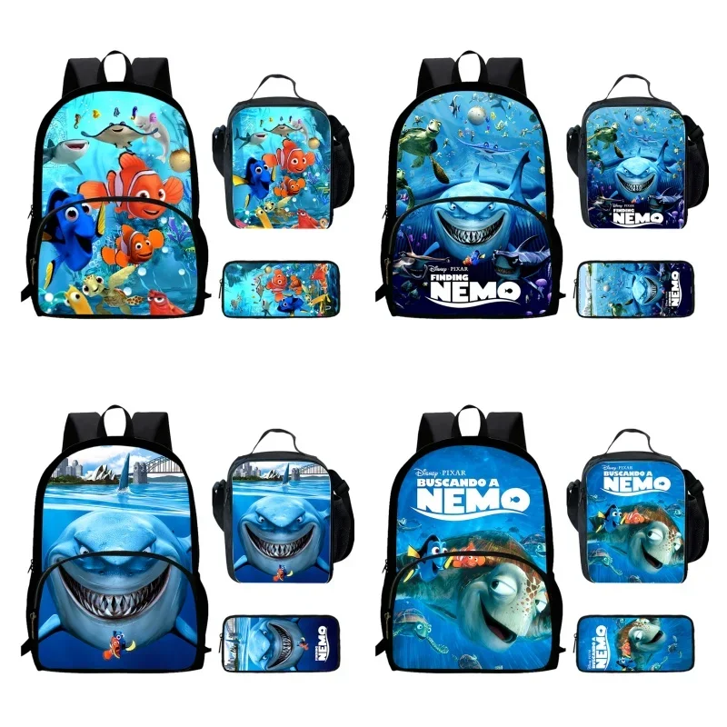 Cartoon Finding Nemo Child Backpack with Front Pocket,Lunch Bags,Pencil Bags for Aged 5-10 ,Cartoon School Bags for Boys Girls