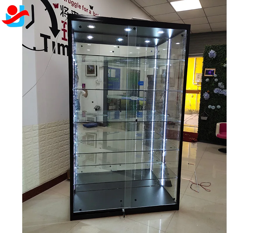 Custom.6 Layers Full Vision Retail Smoke Shop Showcases Glass showcase Glass Display  Display Cabinet Toy Display with Light Str