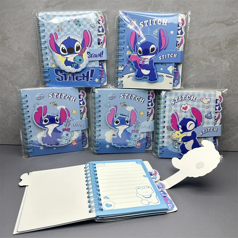 Disney Stitch-Cuaderno de dibujos animados para niños, cuaderno de bobina portátil con bolígrafo, papelería creativa para estudiantes, regalo al