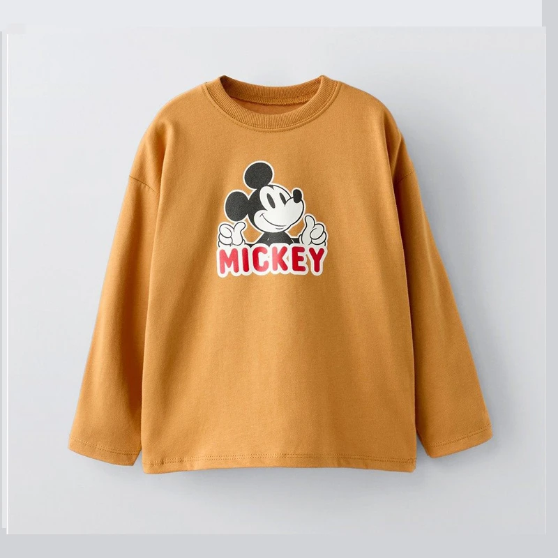 ميكي ماوس تيز الأطفال طويلة الأكمام موضة ملابس كاجوال الاطفال الكرتون المطبوعة التي شيرت الرضع رقيقة القطن الخالص Crewneck القمم #2