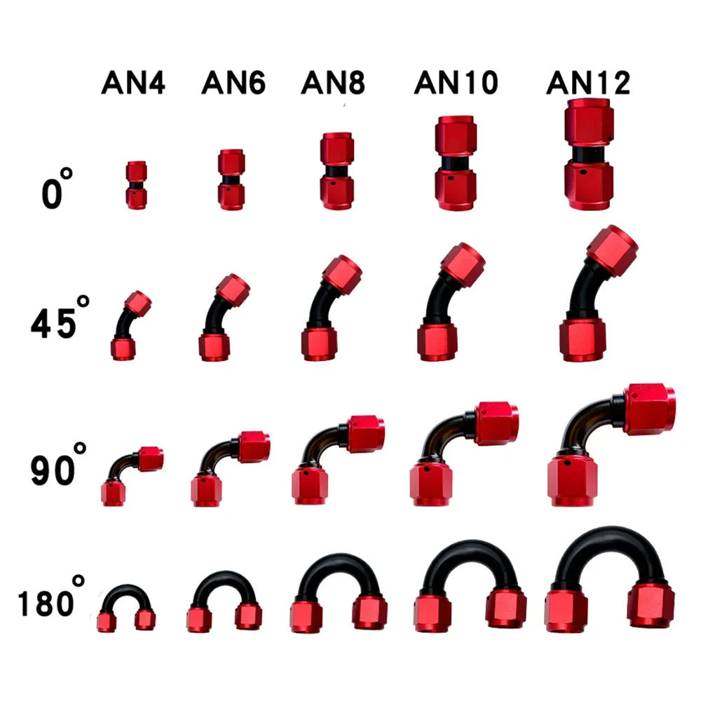 Universal AN4 AN6 AN8 AN10 AN12 Female To Female Union 0/45/90/180 Degree Hose Fitting Adaptor Elbow Oil Line Cooler Connector