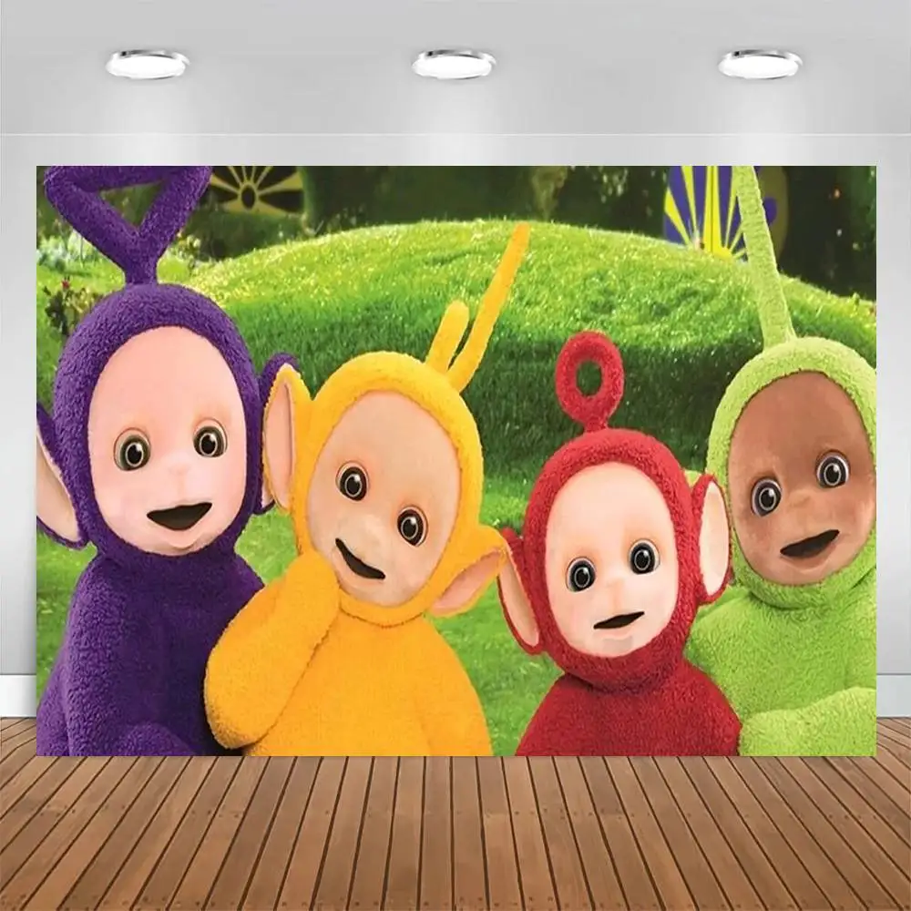 T-Teletubbies الديكور خلفية غرفة الطرف الديكور خلفية القماش الأطفال عيد ميلاد راية التصوير الدعائم #3
