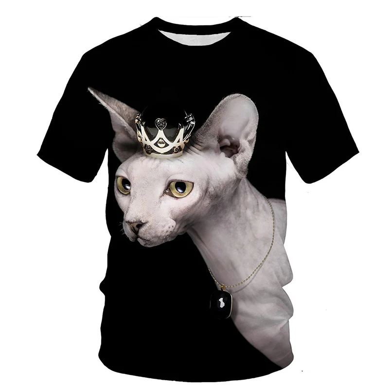 Funny Animal T-Shirts Hairless Cat 3D Print Men Woman Fashion Streetwear O-Neck Casual T Shirt Harajuku Kids Tops Tees Clothing