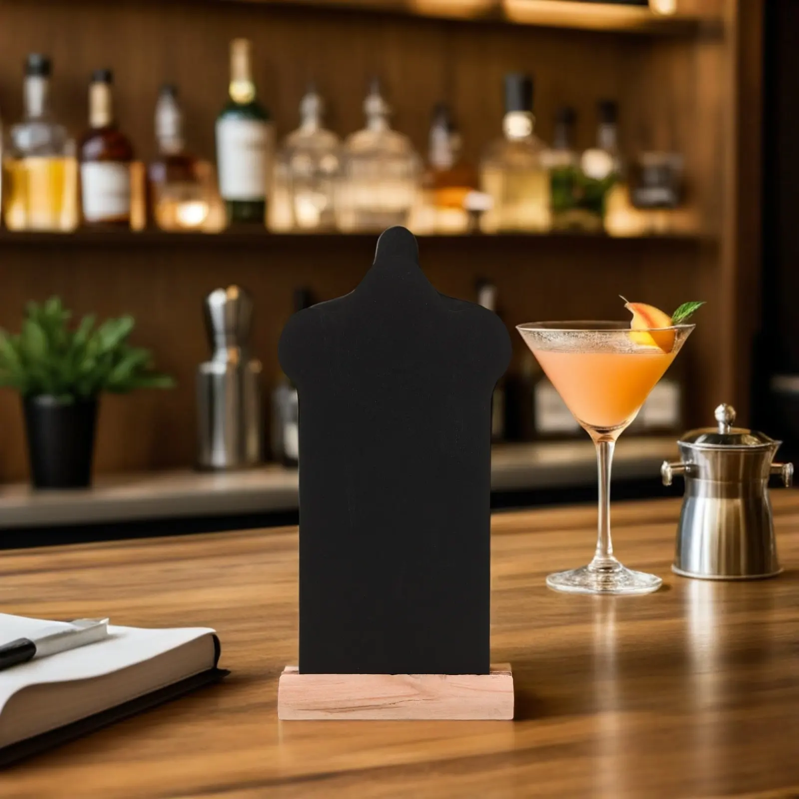 6Pcs Mini Nordic Style Wooden Double Sided Chalkboard Signs for Tabletop Message Display Kitchen Home Party Hotel Bar Decor