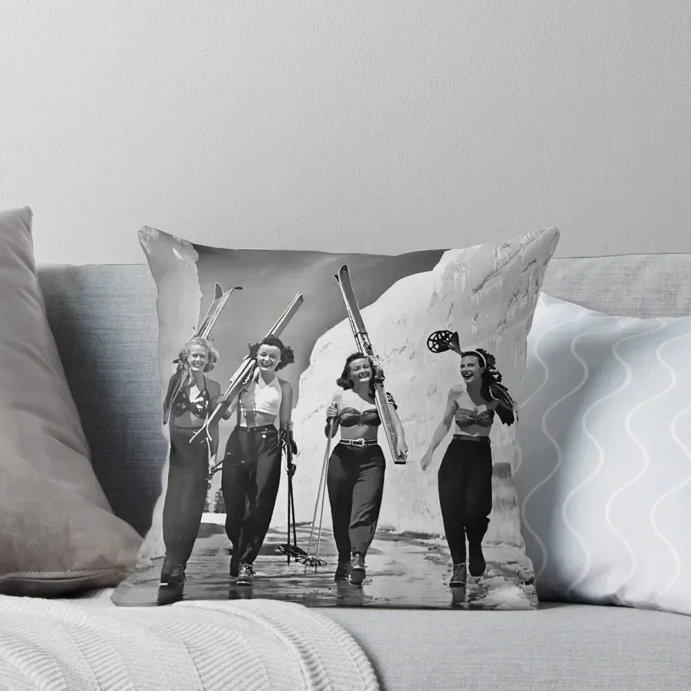 

Girls Gone Skiing World Famous Ski Photo Throw Pillow Christmas Covers Cushions For Decorative Sofa Cushion Child pillow