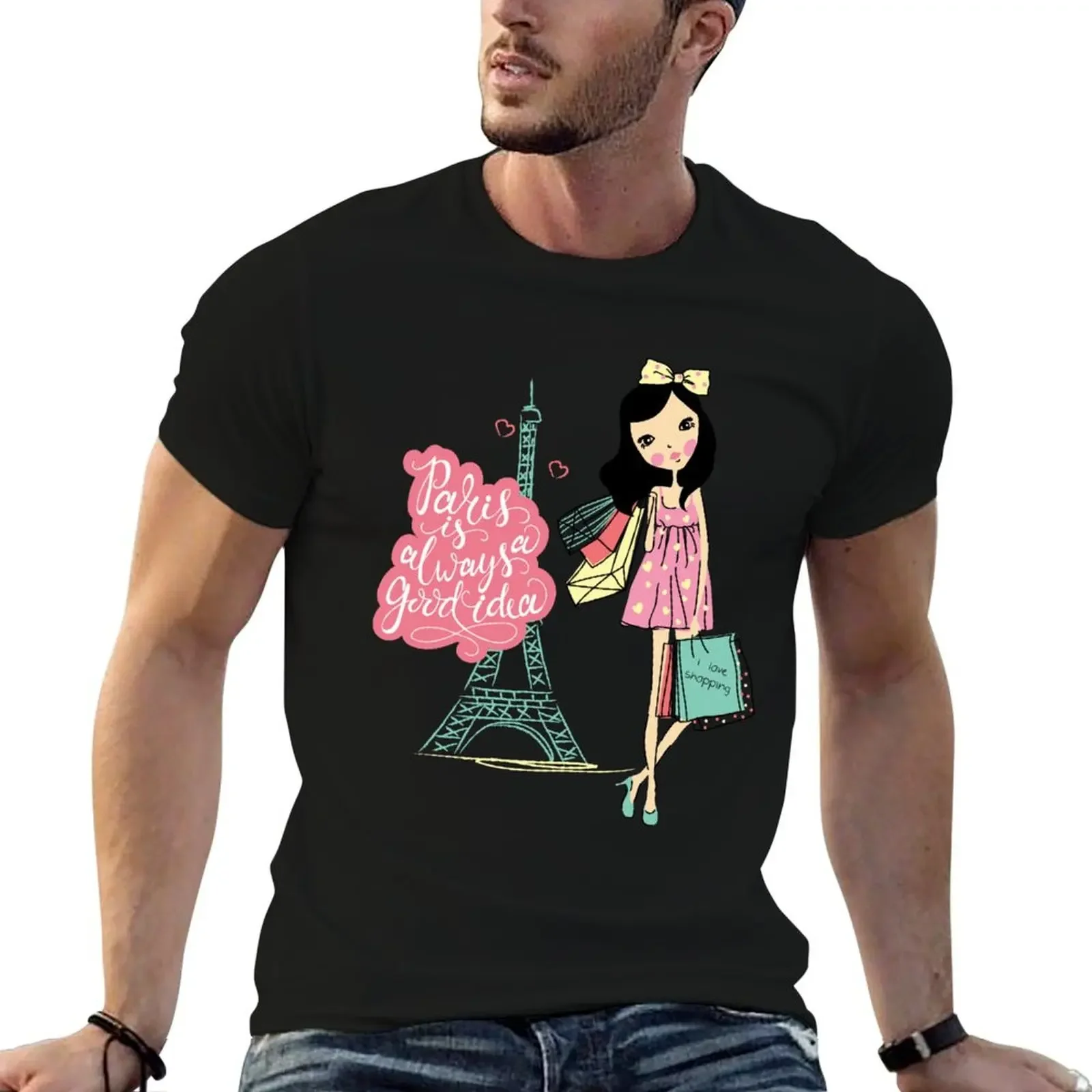 Shopping in Paris - always a good idea! T-Shirt cotton man t-shirts vintage graphic tee man t shirt plain black t shirts men