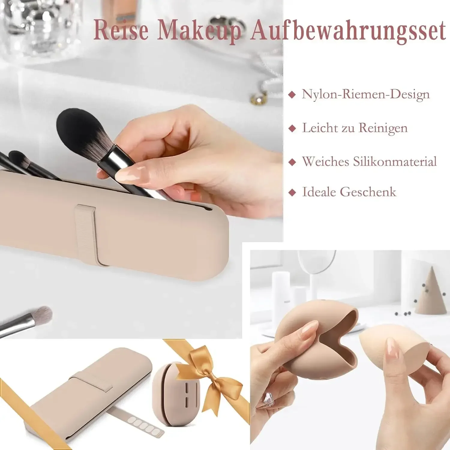 Suporte de pincel de maquiagem para viagem, bolsa de pincéis cosméticos de silicone, estojo de esponja de maquiagem portátil à prova d'água ferramentas de maquiagem para mulheres e meninas
