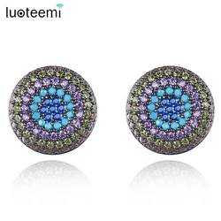 LUOTEEMI Korean Fashion Blue Cubic Zircon Round Stud Earring for Women Girls Korean Fashion Jewelry Hip Hop Teens Christmas Gift