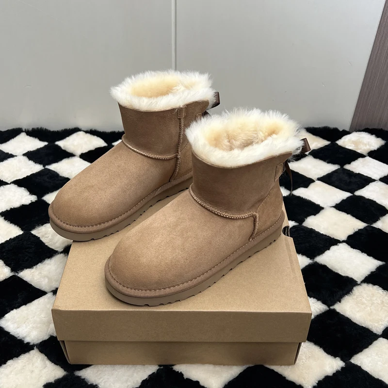 

2025 Classic Fashion Single Ribbon Sheep Fur Integrated Snow Boots 35-42