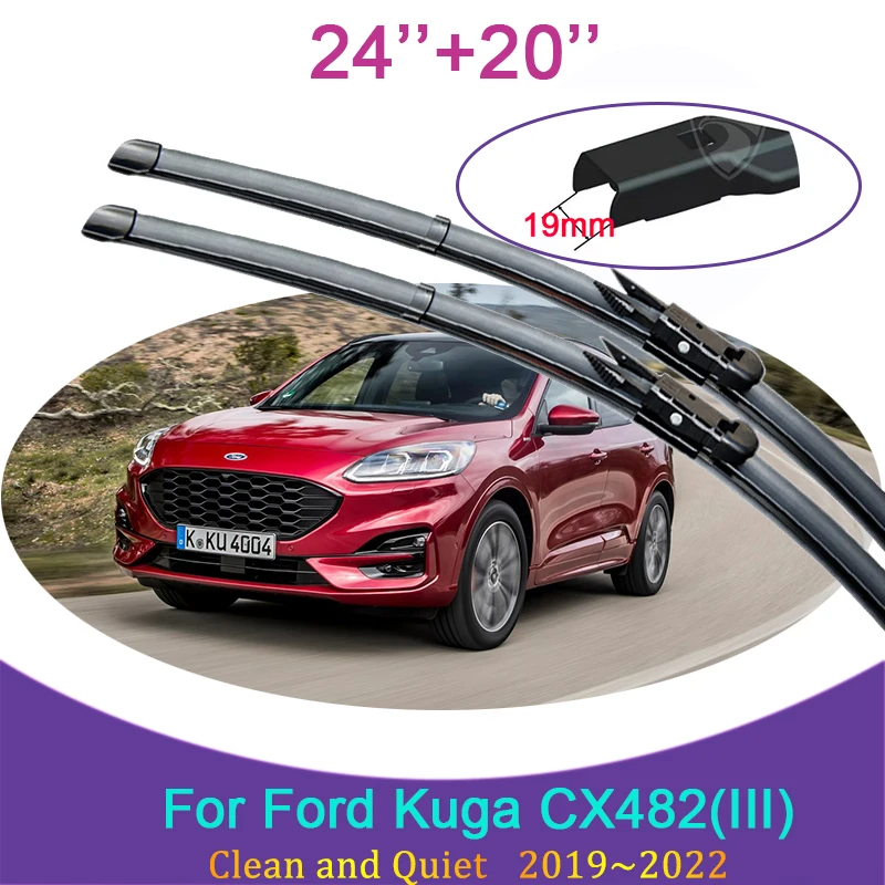 for Ford Kuga CX482 III 2019 2020 2021 2022 Two Frameless Rubber Wipers Snow Scraping Front Windshield Brushes Car Accessories