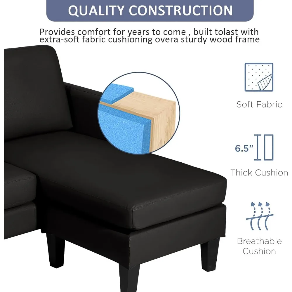 Faux Leather Sectional Sofa Couch with Reversible Chaise L Shaped Couch Sofa Set 3 Seater Convertible Couch, Living Room Sofas image 3
