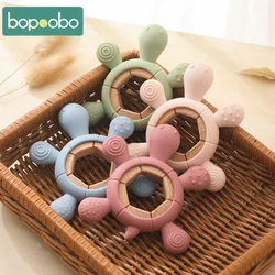 1pc BPA Free Silicone Teether Turtle Shapes Rodent Gum Pain Baby Relief Teething Wooden Teether Ring Infant Sensory Toys Gifts