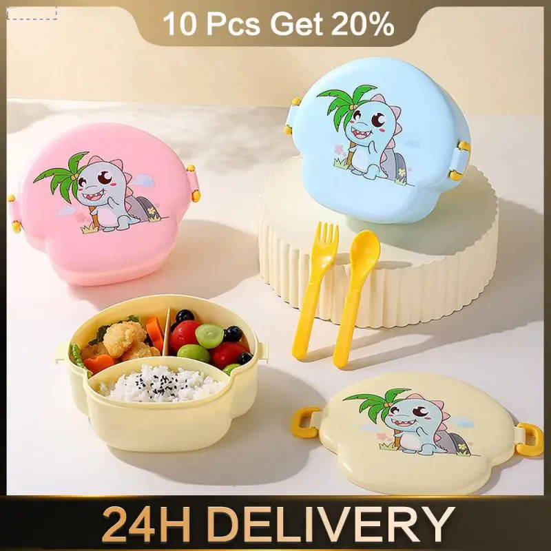 Cartoon Lunch Box Convenient Outer Band Cream Yellow Mushroom Lunch Box Lunch Box Baby Food Supplement Lunch Box Lattice Design