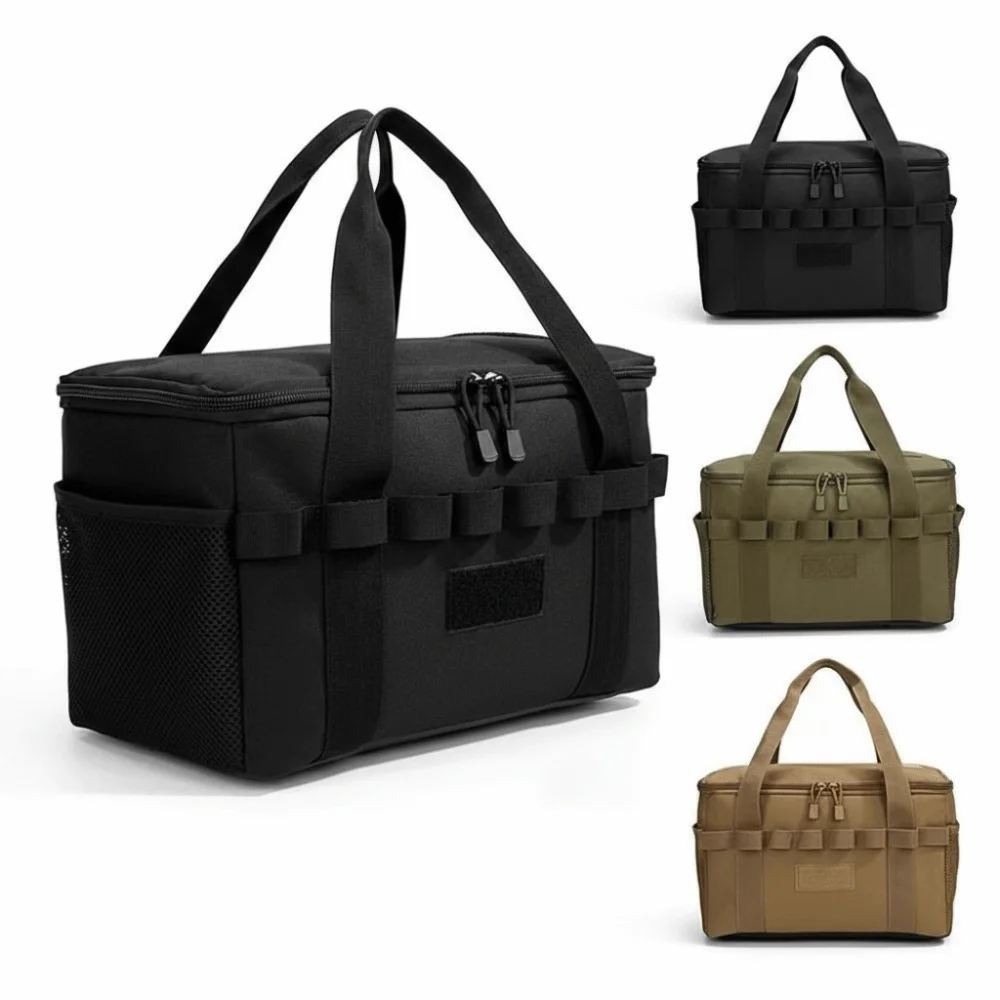 

Durable Insulated Cooler Bag Portable Double Zipper Picnic Storage Bag Mesh Pockets Insulated Lunch Bag Fishing