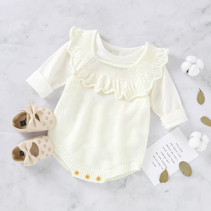 Doll Collar Sleeveless Newborn 0-18 Months Jumpsuit Bodysuit Breathable Knit Acrylic Baby Girls Rompers Infant Playsuit