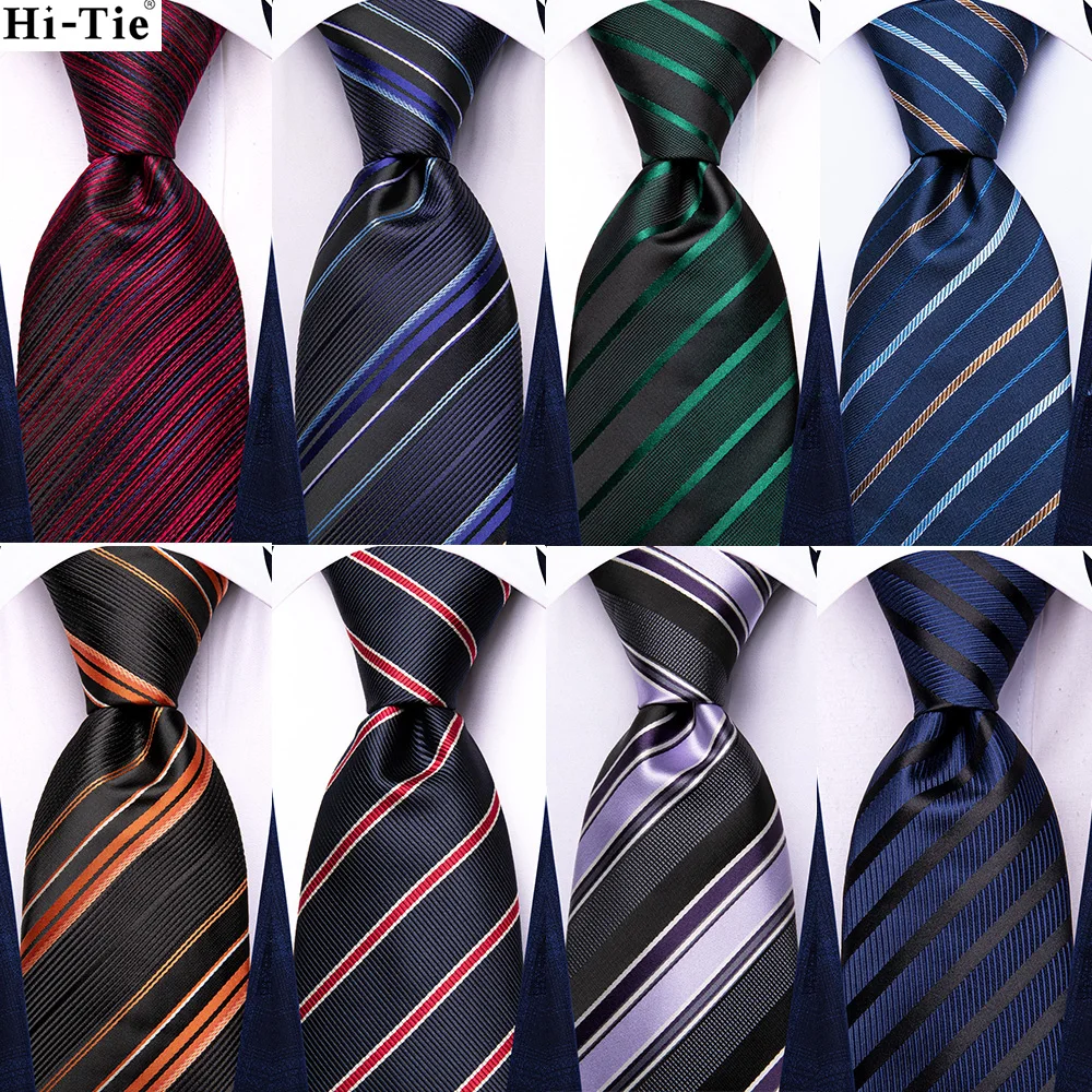 

Hi-Tie Orange Black Striped Elegant Mens Ties Hanky Cufflink Silk Necktie For Men Wedding Party Business Fashion Brand Designer