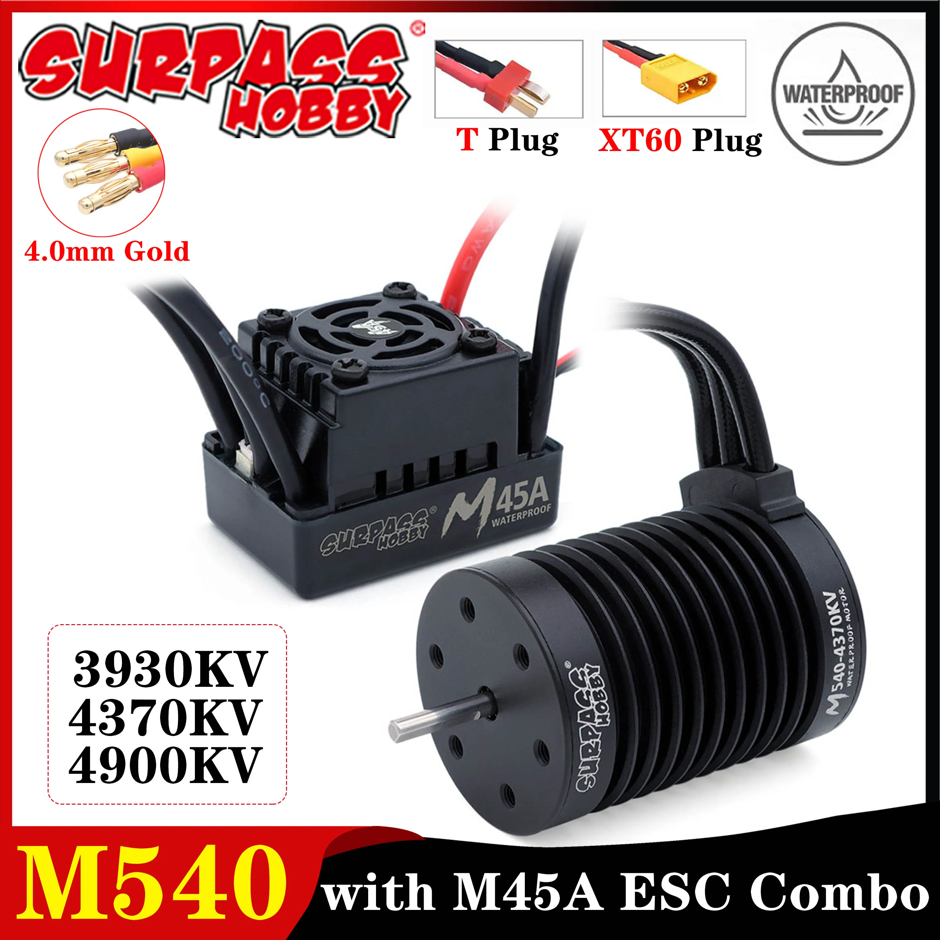 

SURPASS HOBBY M540 3930KV 4370KV 4900KV Waterproof Brushless Motor with M45A ESC Combo for 1/10 1/12 RC Car Crawler Buggy Parts