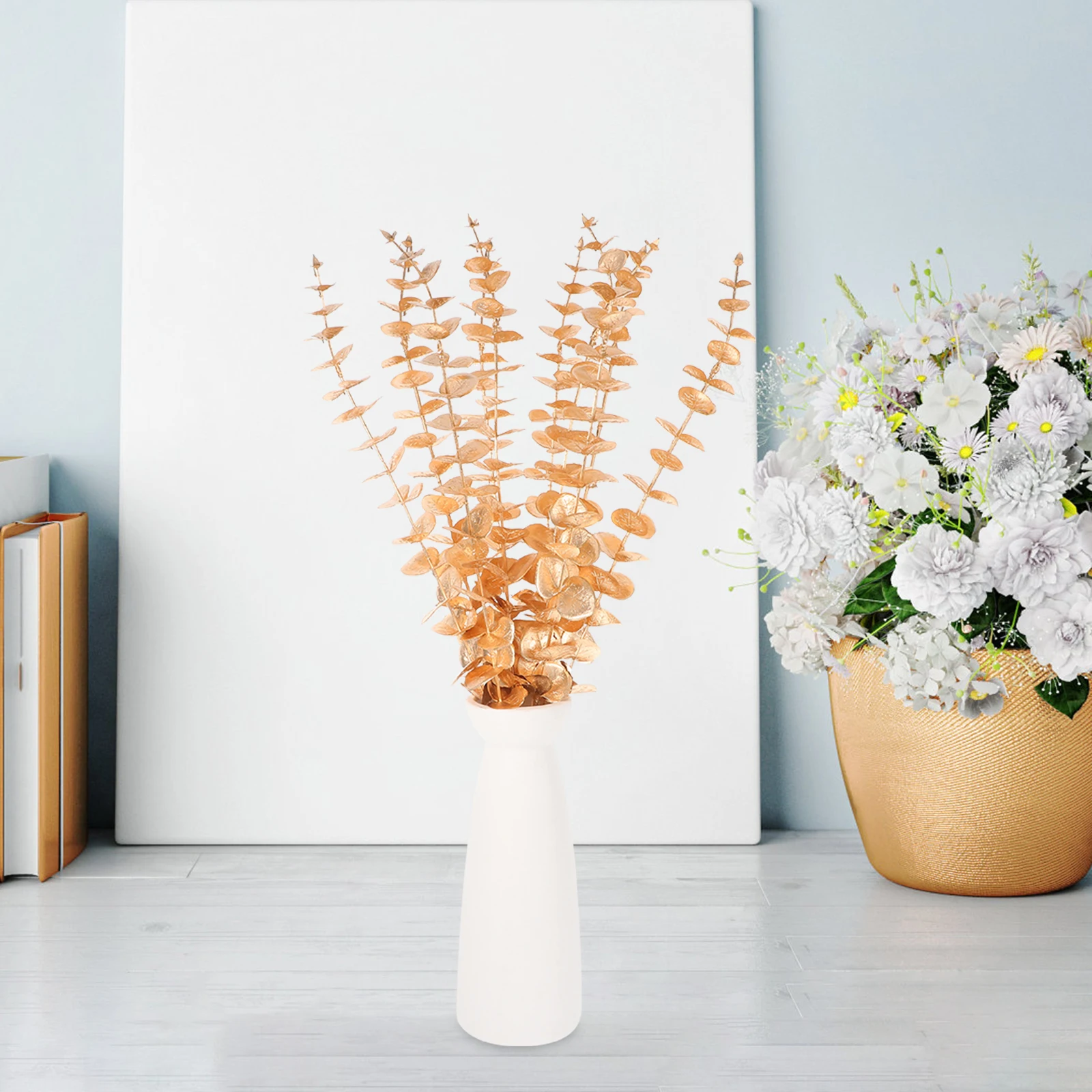 

10Pcs Vibrant Faux Golden Eucalyptus Stems Plastic Leaves Home Office Wedding Decoration Long Lasting Eucalyptus Stems