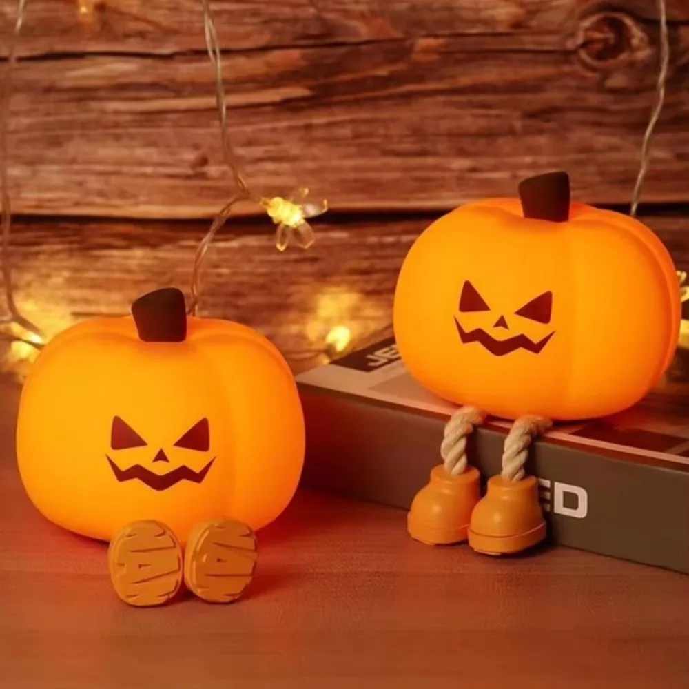 Silicone Halloween Pumpkin Night Light Adjustable Brightness USB Charging LED Pumpkin Light Timing Soft Desktop Light