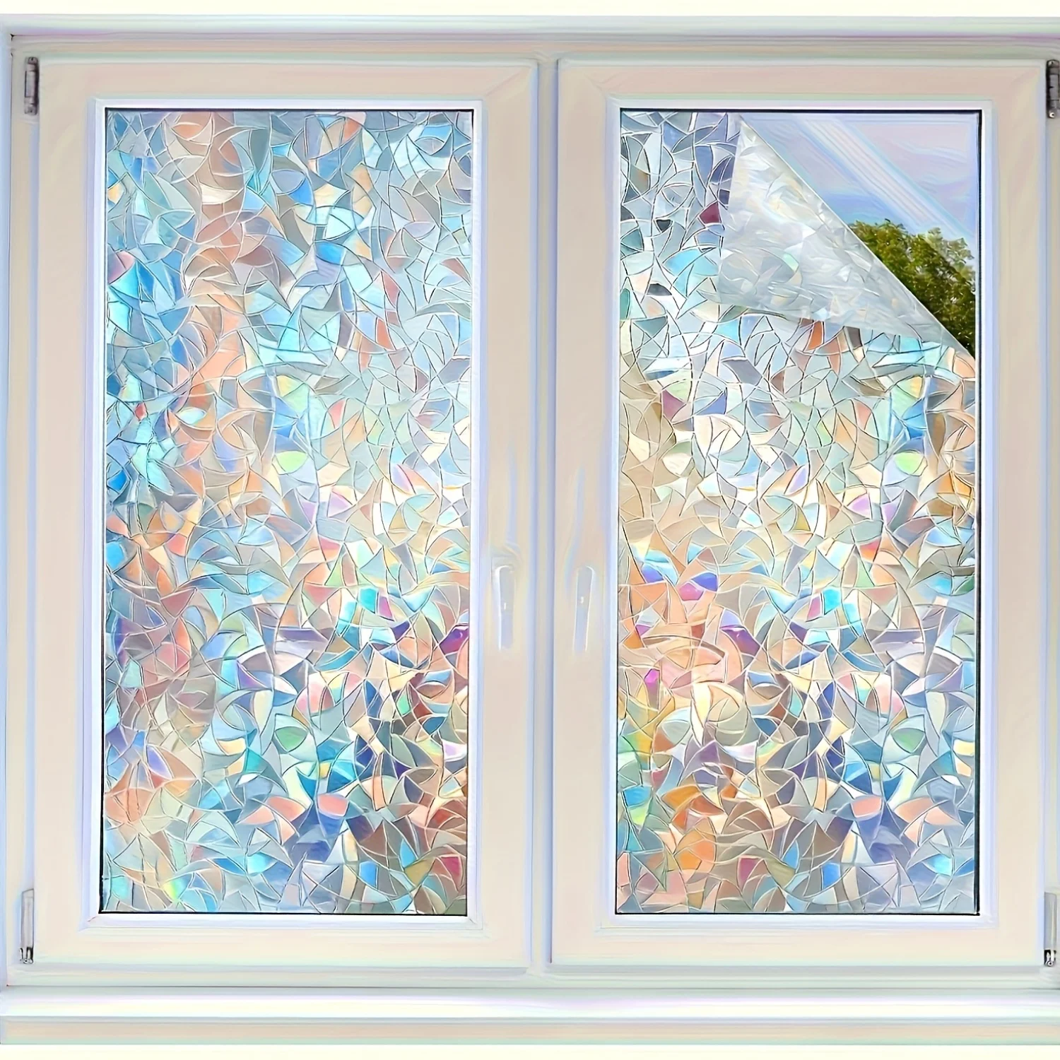 Geometric Prism Privacy Window Film Static Cling No Glue Rainbow Effect Decorative Removable for Home Office Glass
