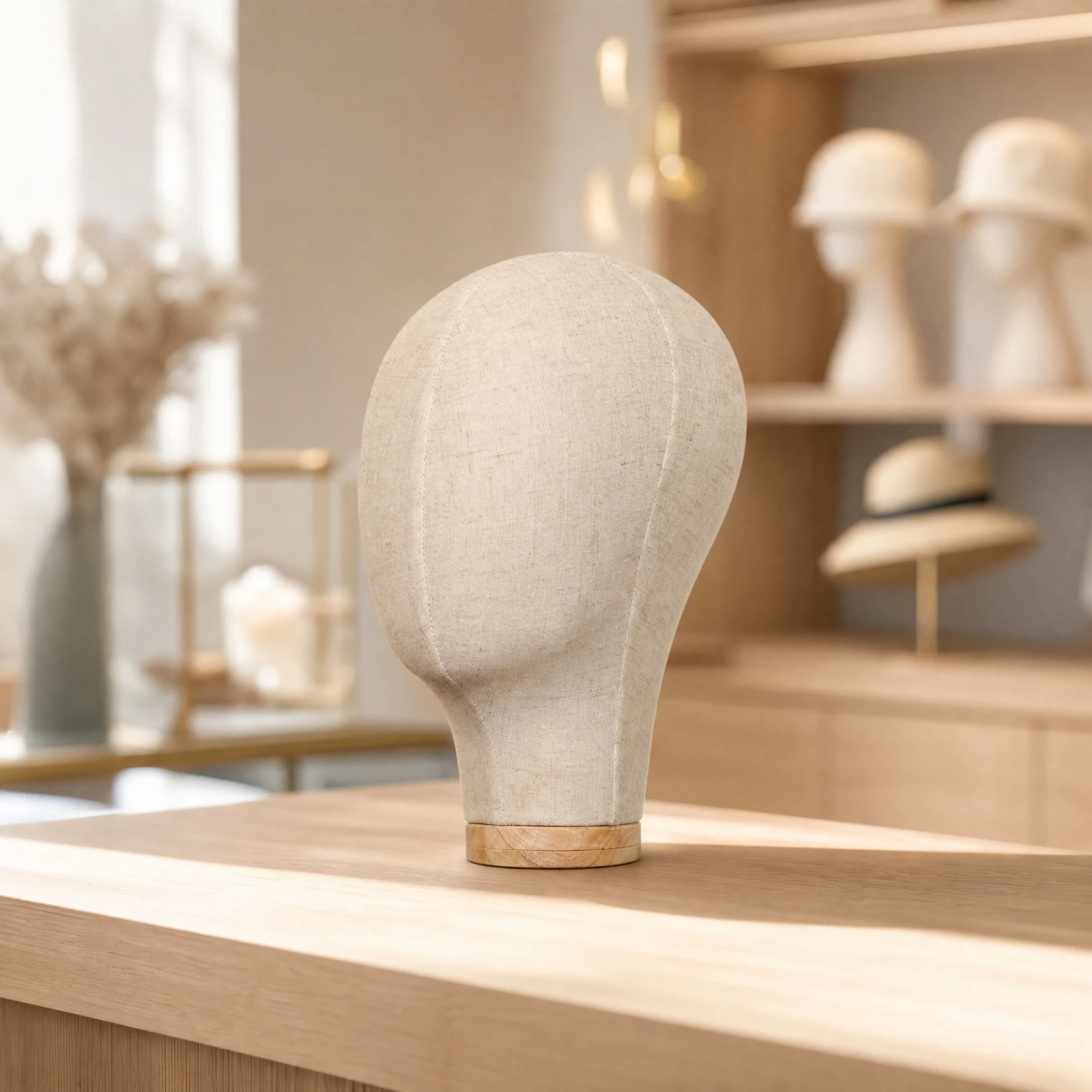 Female Head Mannequin Portable Bald Head Form with Fabric Surface Hairpiece Display Mannequin Minimalist Lightweight