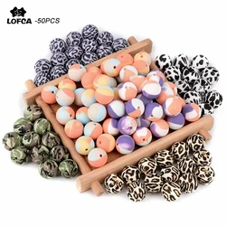 LOFCA 50pcs Tie-dye Leopard Terrazzo Dalmatian Camo Silicone Loose Beads Teething Beads Chewable Colorful Teething For Infant