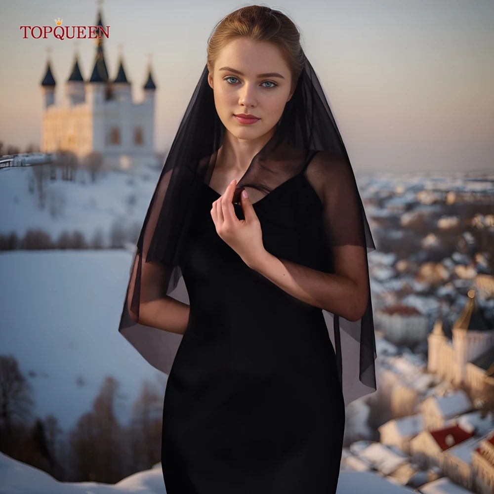 

Свадебная фата TOPQUEEN, черная, уникальная, кружевная, высококачественная, двухслойная, из мягкого тюля, с гребнем, свадебные аксессуары, настраиваемая, V215
