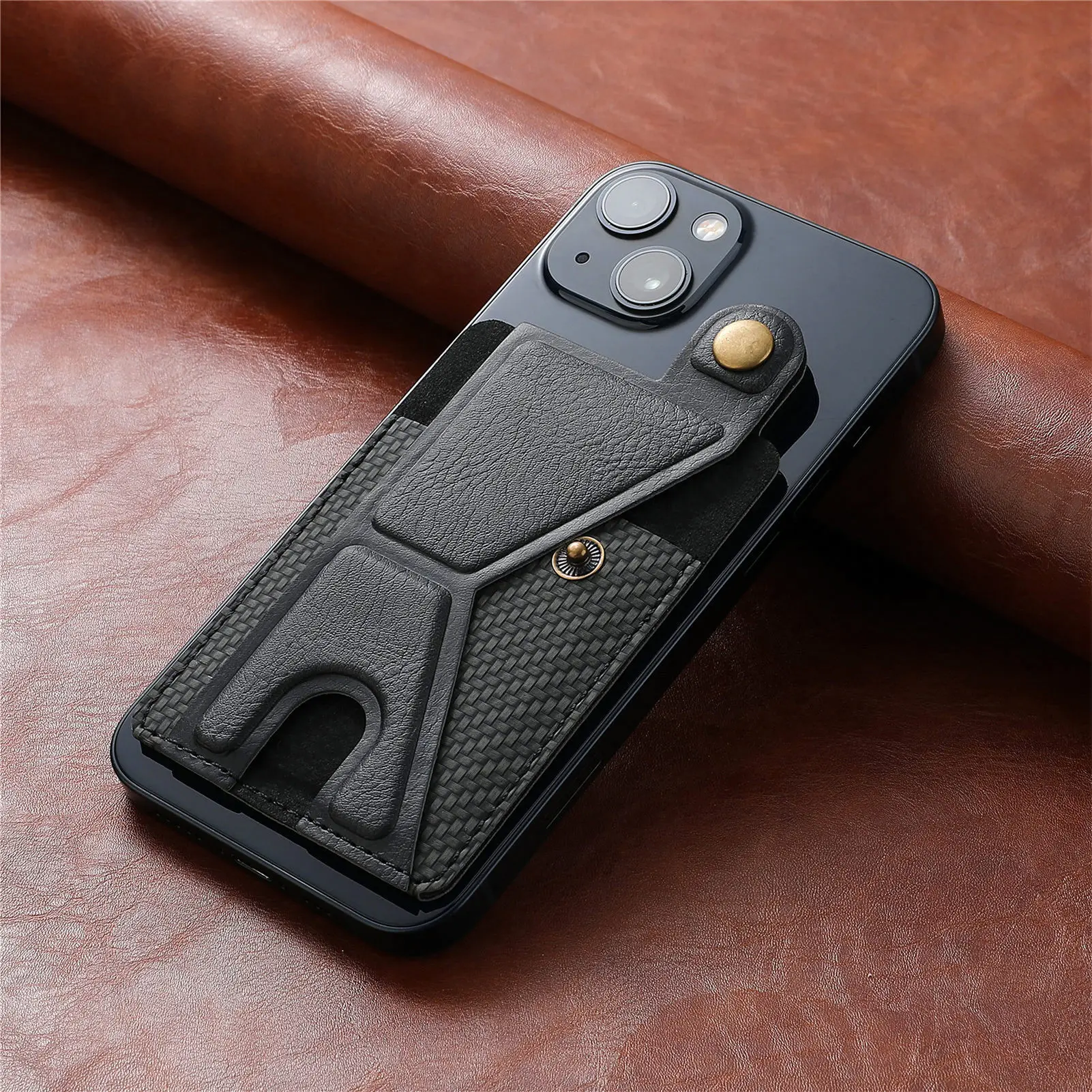 Custodia multifunzionale per scheda con staffa magnetica con cinturino magnetico per borsa per carte del telefono cellulare con copertura per carte in pelle PU in gomma da 3M