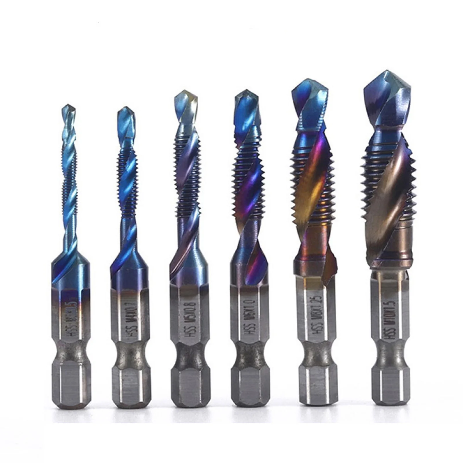 

6pcs Hex Shank Titanium Plated HSS Screw Thread Metric Tap Drill Bits Set Screw Machine Compound Tap M3 M5 M6 M8 M10 Series