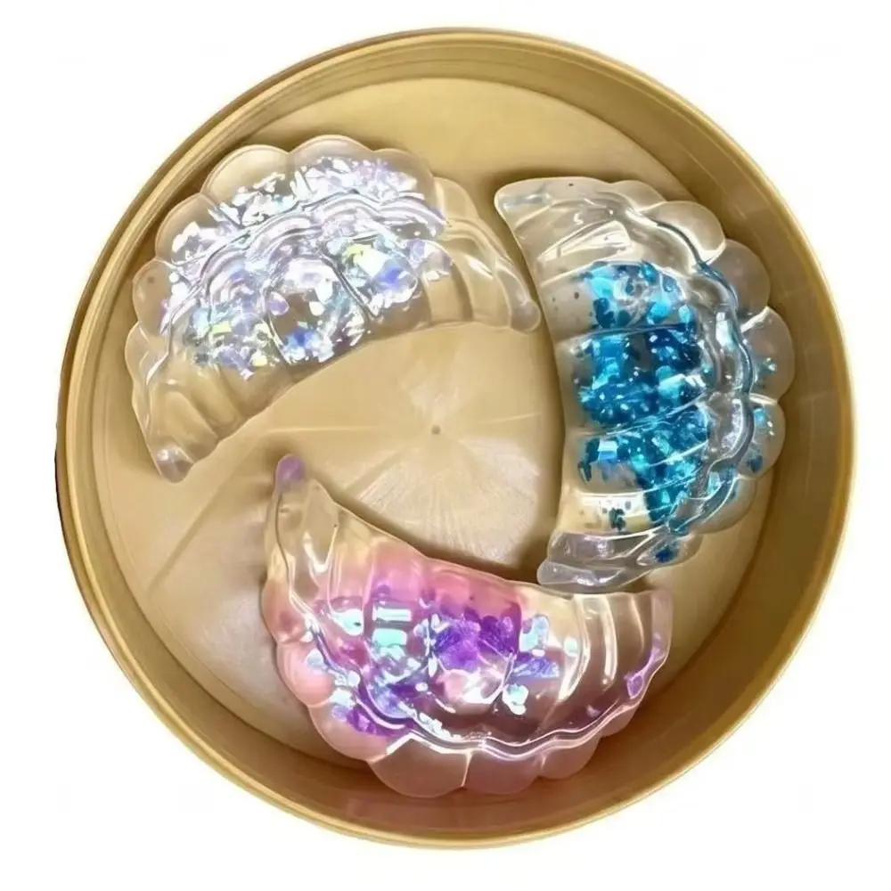 3pcs/set With Steamer Mini Dumplings Squishy Squeezable Cute Pinch Simulation Crystal Dumpling Crystal Fidget Steamed Dumplings