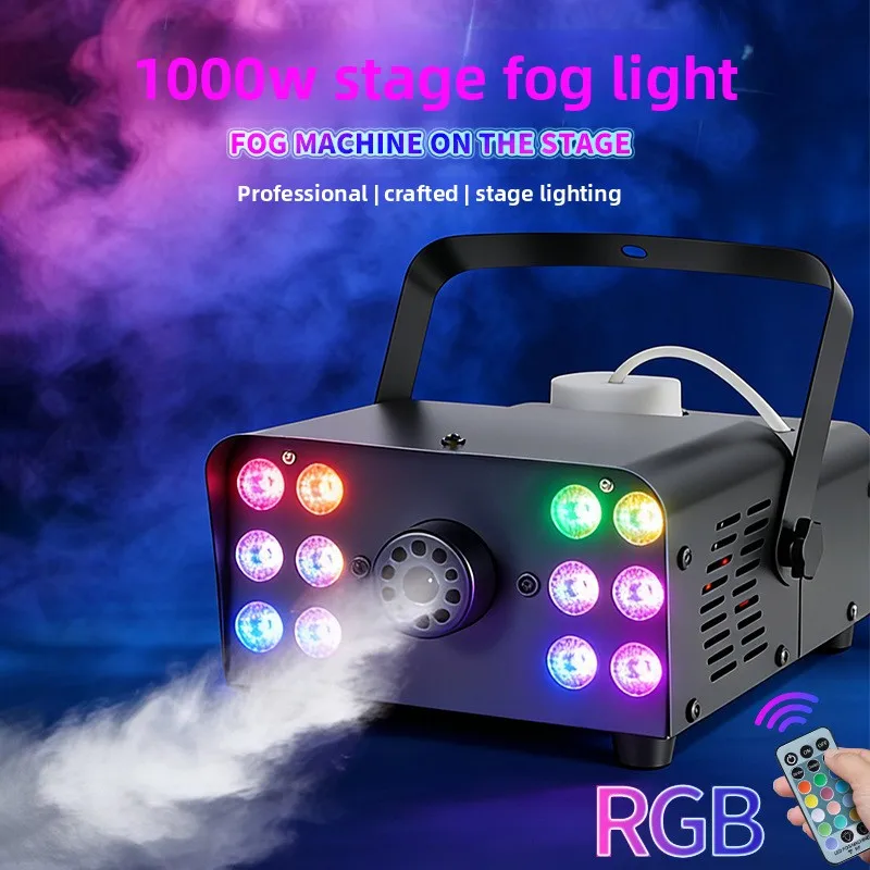

New LED1000W Fog Machine Stage Lighting Wedding Small Fog Machine Sprayer RGB Full Color with Remote Control