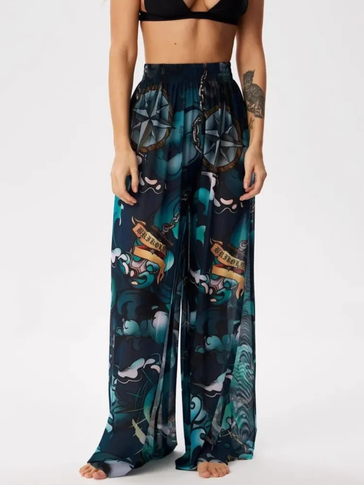 Frauen Chiffon Rüschen Trim Cover Up Hosen Strand Cover Up Cover Ups Für Bademode Strand Rüschen Hosen 2025, Sommer Hosen