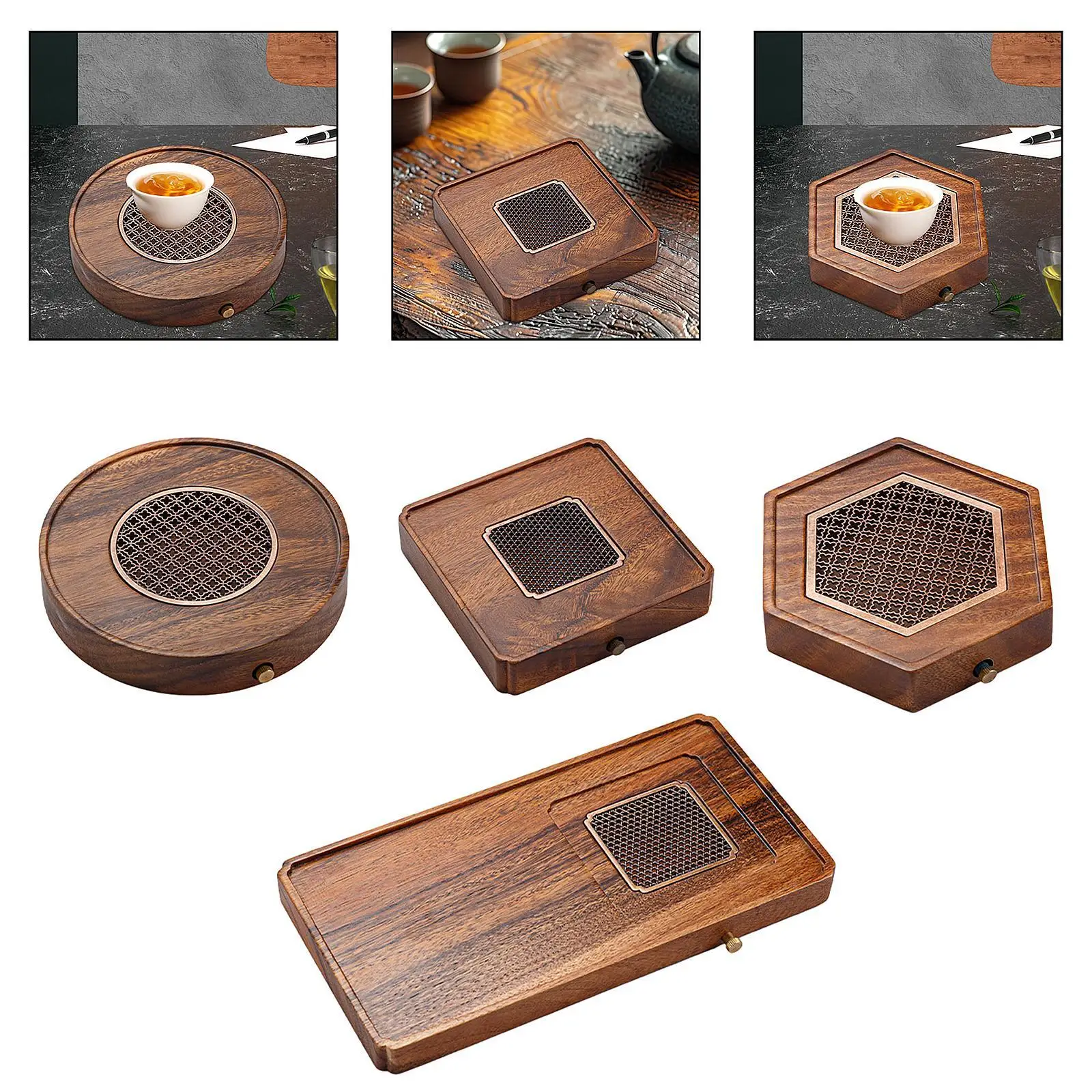 

Wooden Tea Tray Practical Unique Kungfu Tea Table with Drainage Water Storage Sturdy Teacup Plate for Teahouse Office Bar Home