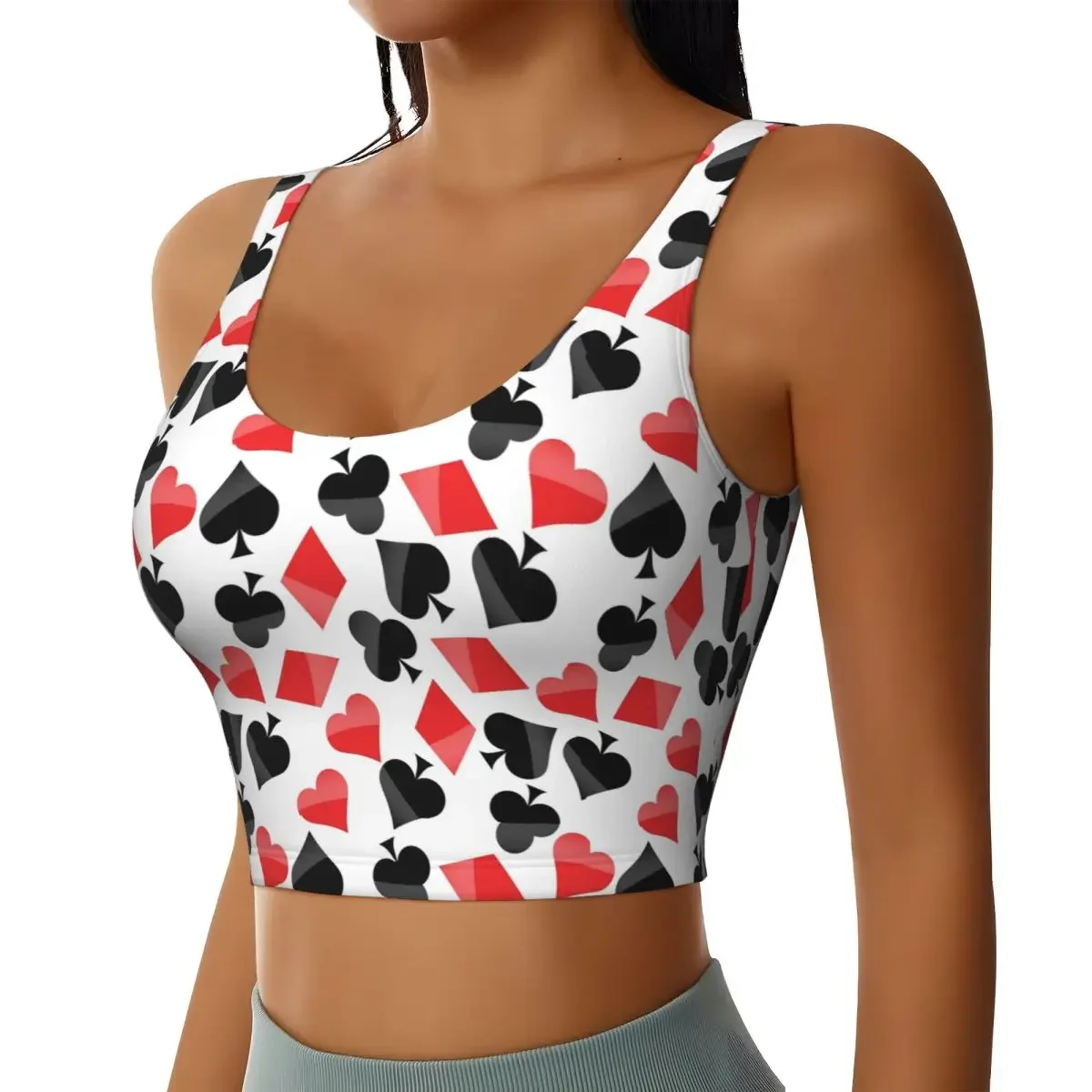Custom Playing-card Symbols Women Sports Bras High Impact Vest Gym Workout Yoga Crop Tank Top