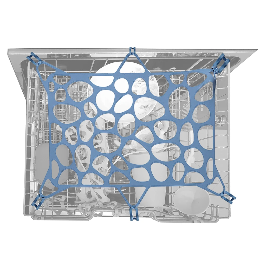 Silicone Dishwasher Net, Basket for Baby Items with 6 Adjustable Hooks, Mesh to Cover Baby Bottle Basket