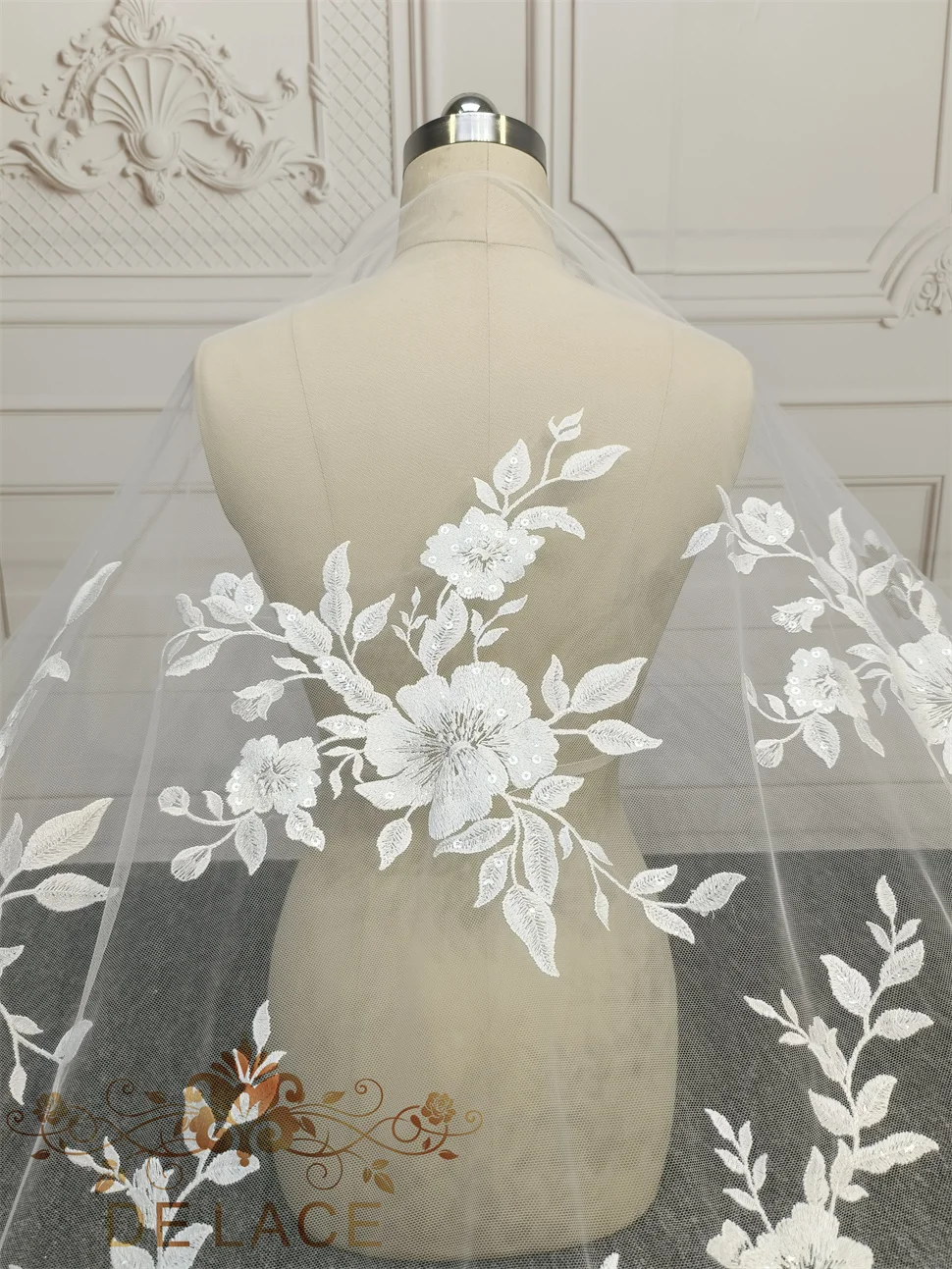 Exquisite Floral Embroidered Lace Fabric Shining Sequins Plant Pattern Wedding Dress High Quality Lace