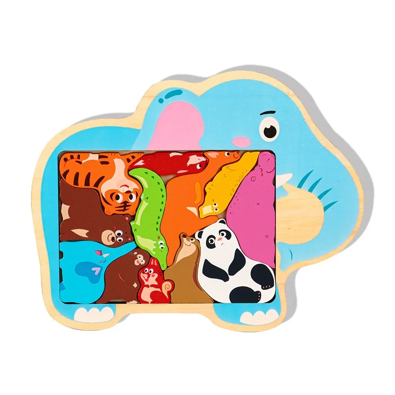 Animal de madeira quebra-cabeça dinossauro crianças educação brinquedos coloridos transporte de frutas quebra-cabeças diy peixe jigsaw jogos de tabuleiro