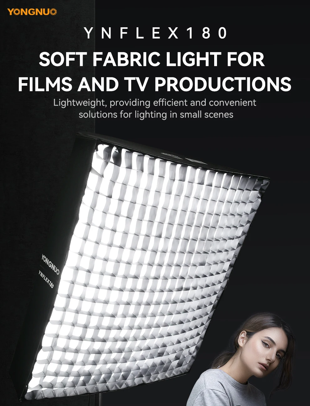 YONGNUO YNFLEX180 180W 2500K-7000K Bi-Color Flexible LED Photo Video Light with Honeycomb Grid Softbox and 12 Scene Effect Model