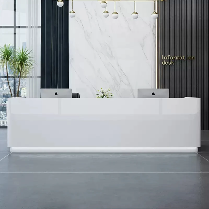 

White Modern Reception Desks Organizers Design Long Executive Restaurant Reception Desks Display Bureau Commercial Furniture