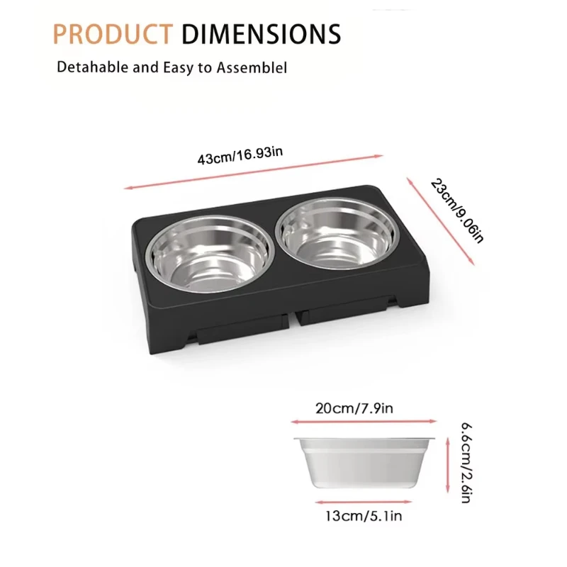 Elevated Dog Feeder Bowls Adjustable Raised Stand with Double Stainless Steel Food Water Bowls Small Medium Large Dogs view 5