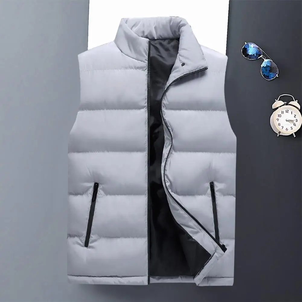 Men Cotton Waistcoat Thick Warm Men Sleeveless Jacket Vest Wind-proof Large Pocket Antifreeze Zipper Comfortable Men Winter Vest