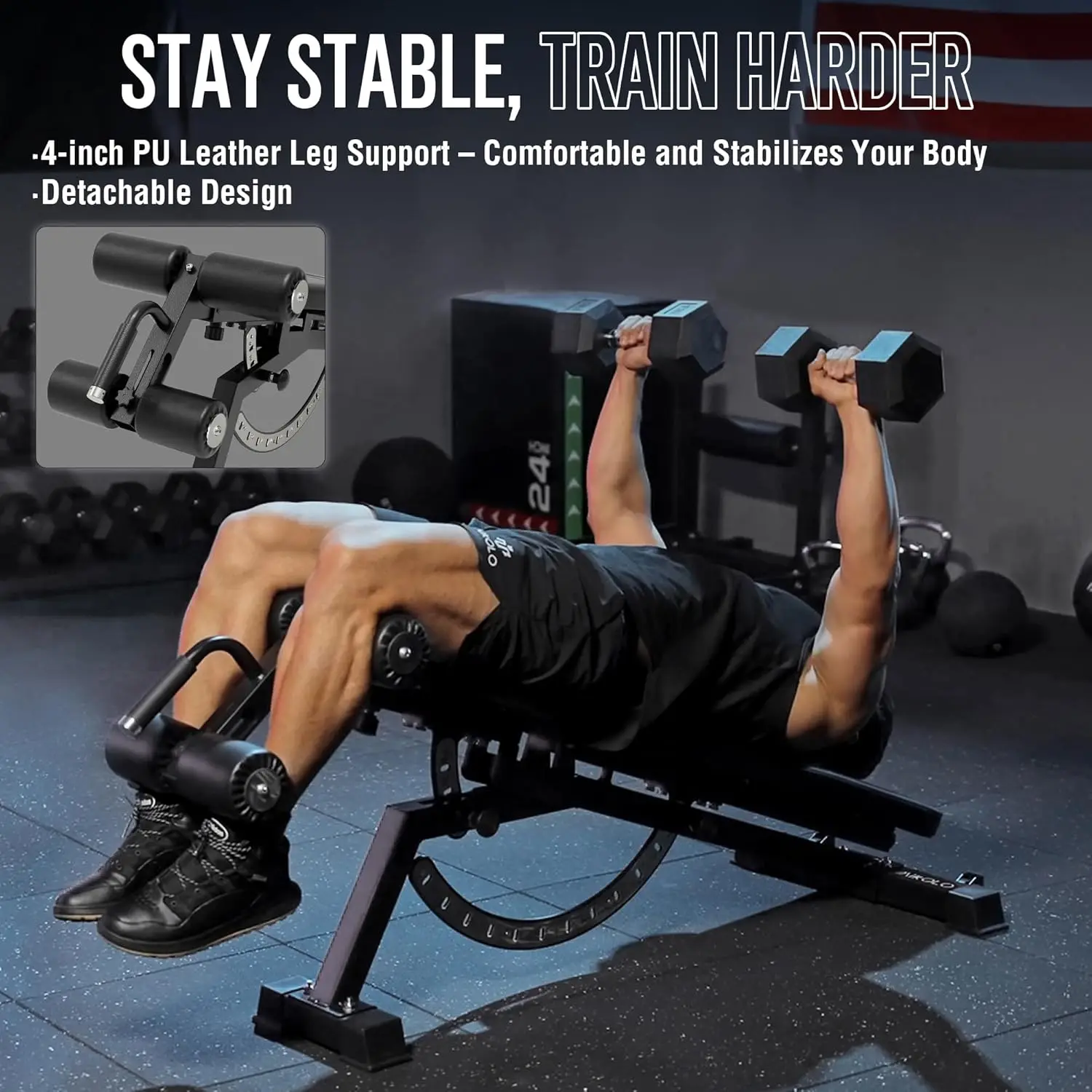 Home Gym Weight Bench - Steel Material, Black Color, 1200LB Capacity, Adjustable, Detachable Leg Support, Space-Saving view 4