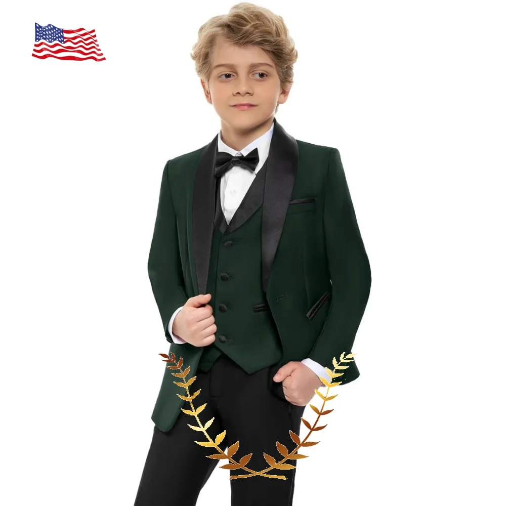 Boys Suit 3 Piece Set Wedding Tuxedo for Kids Shawl Collar Jacket Pants Vest Fashion Custom Clothes Formal Blazer Set